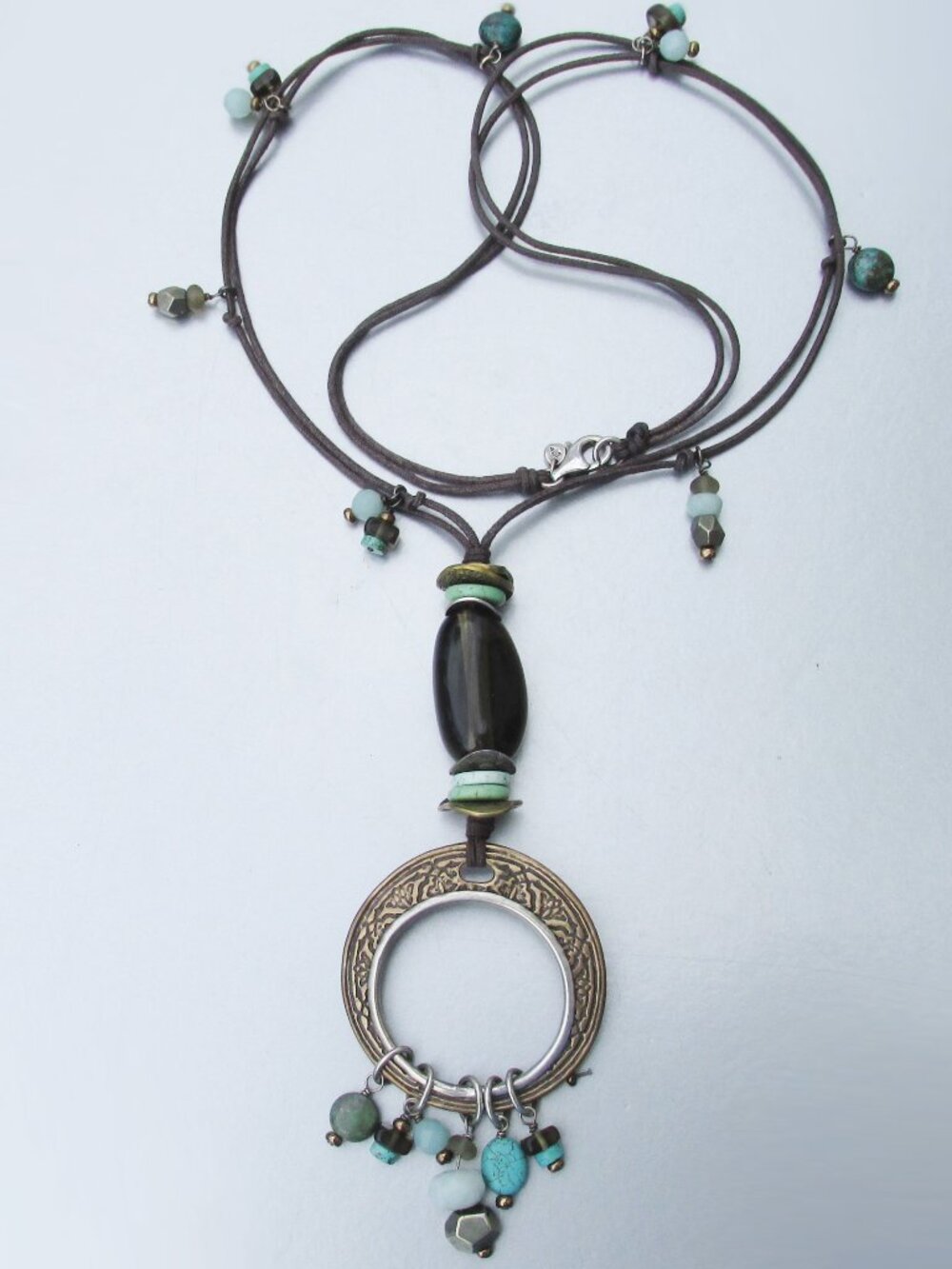 Signed SILPADA Howlite Amazonite Sterling Brass  Pendant Cord Necklace N1892